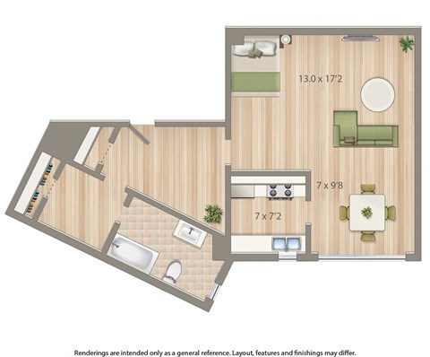 2800 woodley studio apartment floor plan rendering in washington dc
